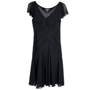LIZ CLAIBORNE | Tiered Shift Chiffon Dress Short Sleeve Black 10
